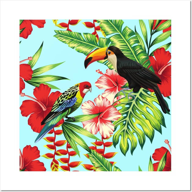 Tropical Birds And Flowers Wall Art by Pattern Art